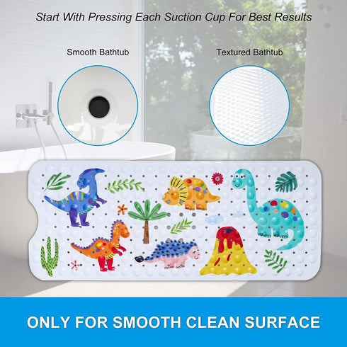 GDV Extra Large Baby Bath Mat for Tub, 40 X 16 Inch Non-Slip Cartoon Kids Bath Mat with Suction Cups & Drain Holes