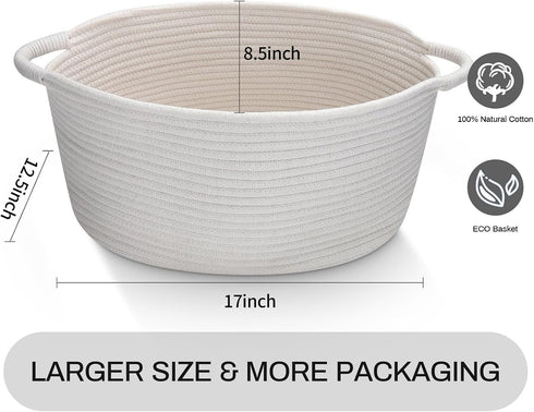 Medium Rope Basket with Handles, 17"L x 12.5"W x 8.5"H Storage Basket for Home Decor, Towel, Book & Magazine Storage (1