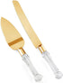 Wedding Cake Knife and Server Set, Gold Cake Cutter and Pie Spatula with Crystal Handles