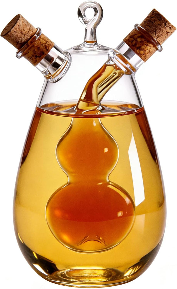 ELETON 2 in 1 Oil and Vinegar Cruet Hand-Blown Borosilicate Glass Dispenser
