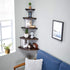 Set 2 7inch Corner Shelves, Floating Corner Shelf, of Solid Oak Wood Corner Wall Shelves, Round End with Wire Hole