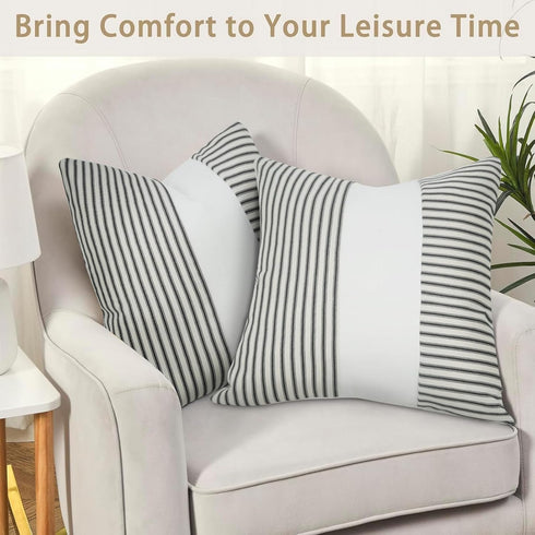 18x18, Set 2, Farmhouse Pillow Covers Boho Modern Accent Square Throw Pillow Covers of Black and White Striped
