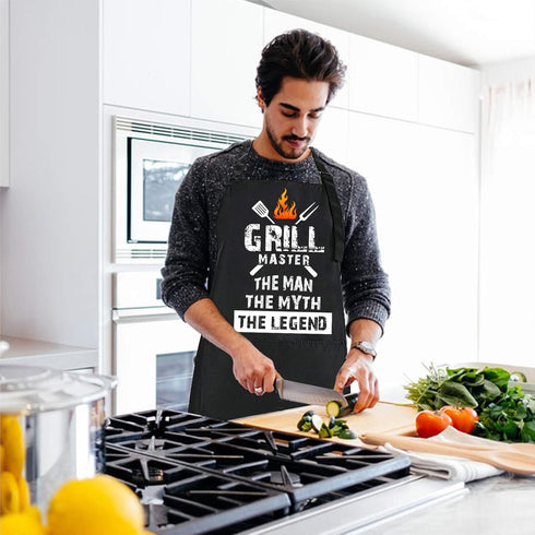 Rosoz Funny BBQ Black Chef Aprons for Men, Grill Master, Adjustable Kitchen Cooking Aprons with Pocket, Waterproof Oil
