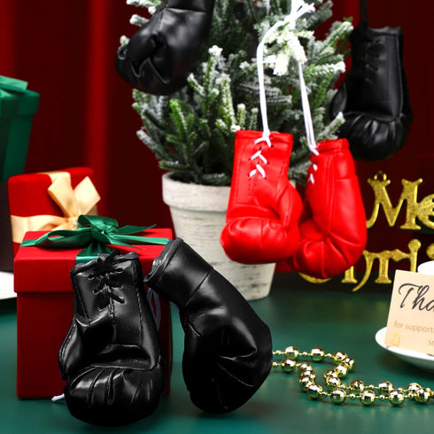 Zhanmai 2 Pairs Mini Boxing Gloves for Car Mirror, Punching Gloves Holiday Christmas Ornament Decoration (Black, Red)