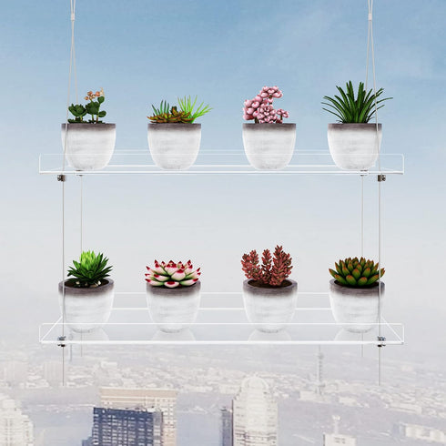 OtNiap 2-Tier 16inch,Indoor Clear Hanging Window Plant Shelves Windows Wall Hanging Plant Stand Flower Display,Flower