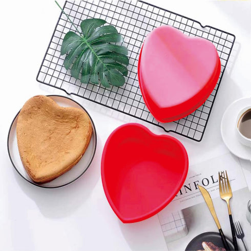 2 Packs Silicone Heart Shaped Cake Pans, 10 Inch Non-stick Cake Molds for Baking Cakes and Chocolate