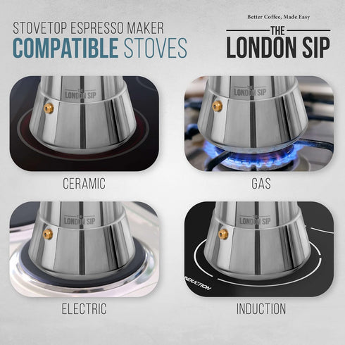 London Sip Stainless Steel Stovetop Espresso Maker Moka Pot, Copper, Small (5.07 oz)