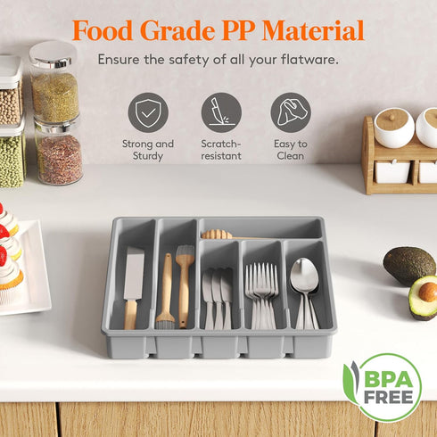 Lifewit Silverware Drawer Organizer Tray, Plastic Cutlery Storage for Kitchen Drawer, 6 Compartment Flatware and