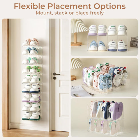 Closet 4 2PC Clear Acrylic Kids Shoe Rack for Organizers and Storaget, Baby Shoe Storage Small Shoe Rack Sections Kids