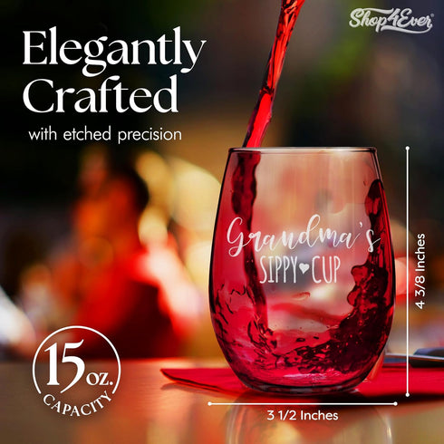 shop4ever Grandma's Sippy Cup Engraved Stemless Wine Glass, 15 oz, Mother's Day Gift for Grandmother