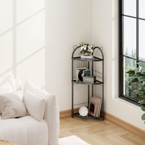 3 Corner Bathroom Shelf Metal Short Corner Stand Shelf Black Small Bathroom Storage Corner Shelf Unit for Toilet Shower