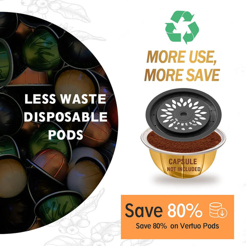 CAPMESSO Reusable Coffee Capsule Lids for Nespresso Vertuo Pods, Food Grade Silicone Caps with Scoop and Brush (3PCS)