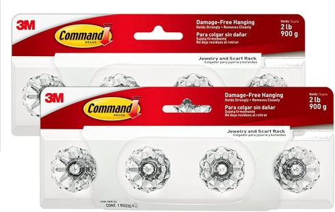 Command Crystal Knob Jewelry and Scarf Rack, Holds up to 2 lb, 2 Scarf Organizers with 8 Command Strips for Bedroom