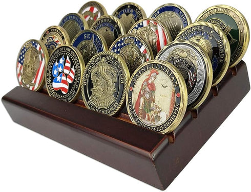 4 Rows Coin Holder, US Army Military Collectible Challenge Coin Display Case, Holds 12-16 Coins