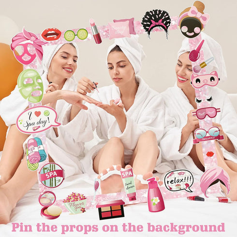 Konsait 26 PCS Spa Party Photo Booth Props, Kids Spa Party Supplies for Girls, Makeup Party Decorations, Slumber Party