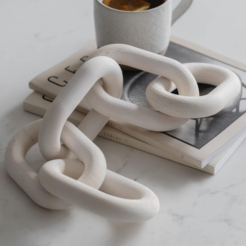 PEAKOLY Wood Chain Link Decor - White Wooden Decorative Objects for Shelves,