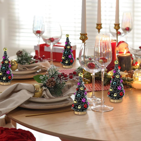 6 4.3 Inch Winlyn Pcs Artificial Mini Christmas Trees Frosted Green Bottle Brush Trees with Wood Bases Sisal Trees