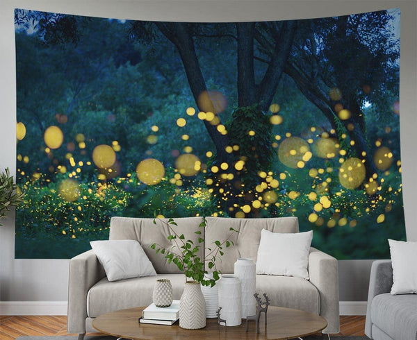 EMMTEEY Fantasy Tapestry Lampyridae Night Trees Lightning Bugs Wall Tapestry 80X60 for Friends Families