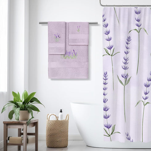 Hillsuren 3 Set 100% Set Pcs Lavender Floral Bathroom Towel Farmhouse Embroidered Lavender Floral Towels Vintage