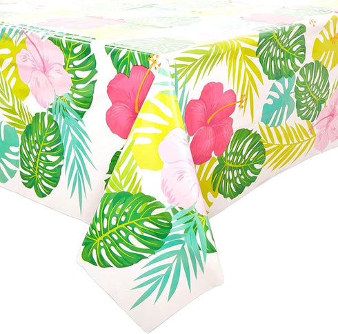 Sparkle and Bash 3 Pack Tropical Plastic Tablecloth - 54x108 Inch Hibiscus Floral Aloha Cover