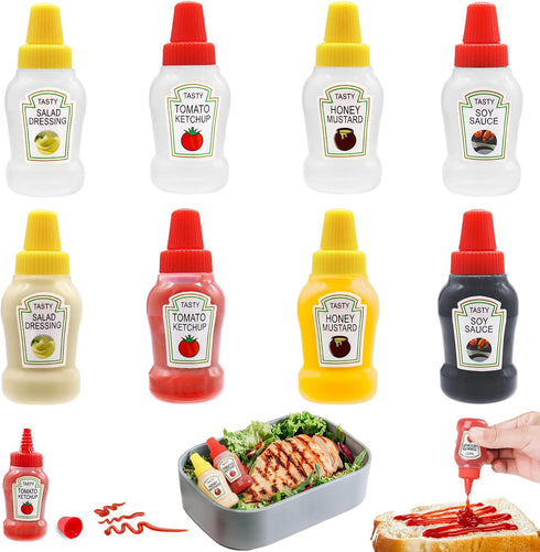 Niurewan 8 Pcs Mini Ketchup Bottles,25ml Condiment Squeeze Bottle,Plastic Portable Containers Bottle