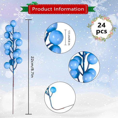 24 pcs Christmas Berries Stems Artificial Berry Stems for Christmas Tree Ornaments Crafts Holiday and Home Decor (Light