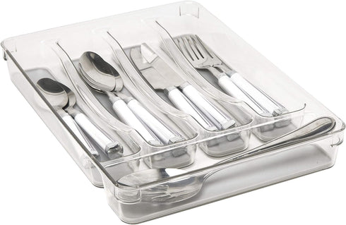 Kitchen Details 23195 Utensil and Cutlery Drawer Organizer, 5 Compartment Clear Storage Divider Tray