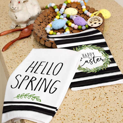 18x26 Inch, Set 2 ARKENY Easter Kitchen Towels - Green Wreath Dish Towels, Ultra Absorbent, Bar Drying Cloth, Happy