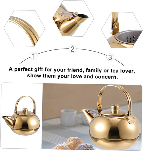 1pc Stainless Steel Pot, Cast Iron Teapot Kettle with Strainer, Large Capacity Stove Top Kettle for Kung Fu Tea