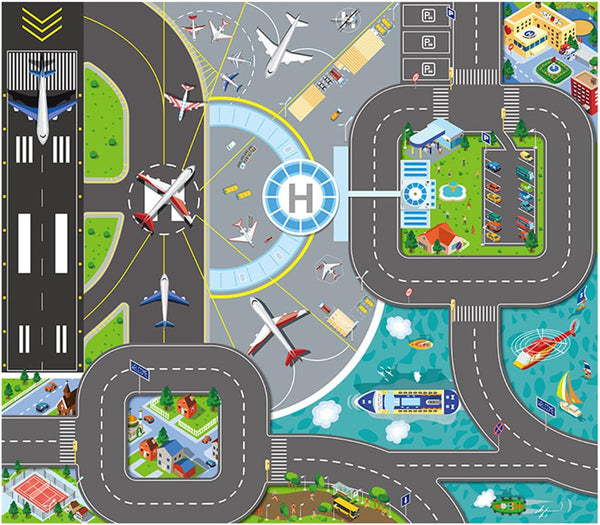 Kids Carpet Playmat Rug, Multi Color City Life Educational Road Traffic Carpet for Indoor Outdoor Play