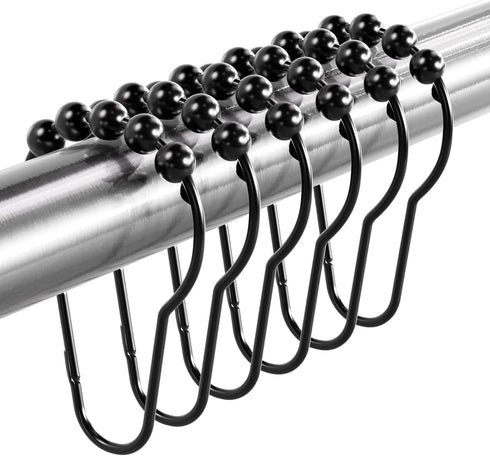 Titanker Shower Curtain Rings Hooks, Rust-Resistant Metal Hooks for Bathroom Shower Rods, Set of 12