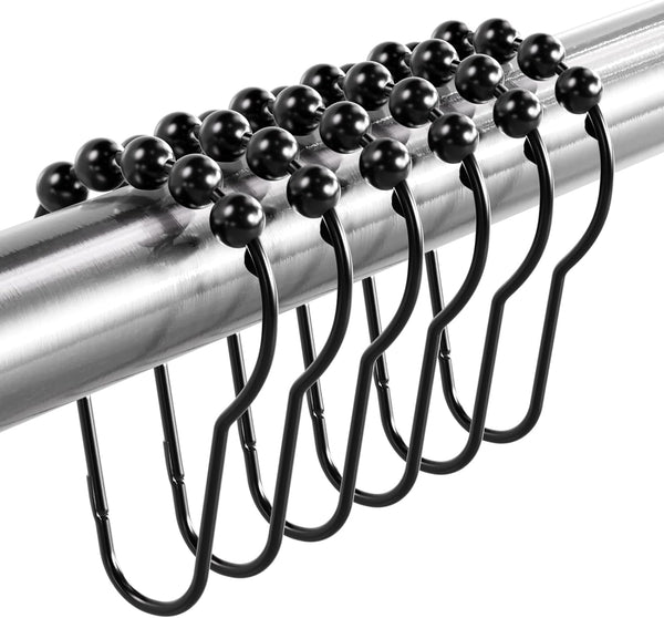 Titanker Shower Curtain Rings Hooks, Rust-Resistant Metal Hooks for Bathroom Shower Rods, Set of 12