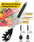 Silicone Pasta Fork and Cooking Spoon Set, Non Stick Kitchen Utensils for Cooking,Stirring,Serving Spaghetti, Soup, Sauce (BLACK)