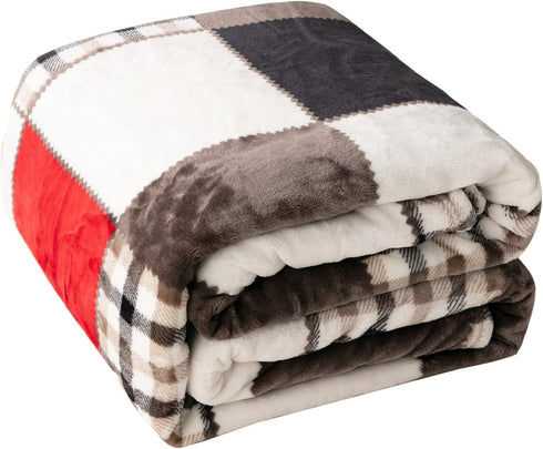 63x90, Tache Holiday Red Farmhouse Super Soft Plaid Patchwork Plush Lightweight Decorative Couch Travel, Lap, Bed Throw