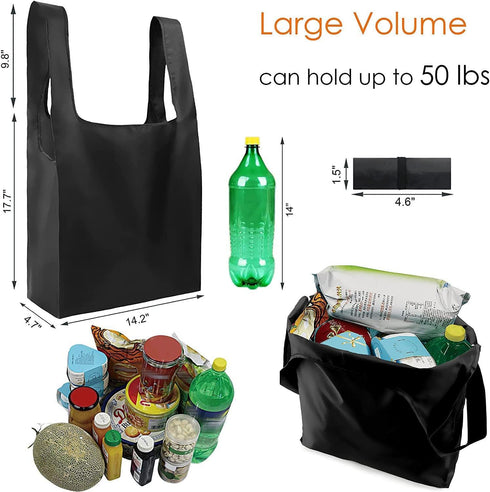BeeGreen 12 Pack Black Reusable Grocery Bags Shopping Bags for Groceries Heavy Duty - Foldable Polyester Grocery Totes
