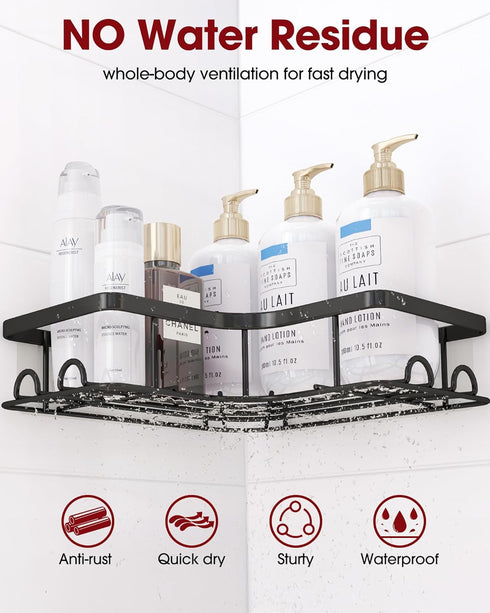 2 Pack, 8 Sakugi Corner Shower Caddy - Adhesive Shower Organizers, Rustproof Stainless Steel Shower Shelves with Hooks