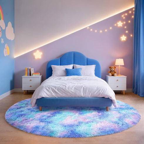 4Ft Blivonta Rainbow Round Rug for Bedroom, Fluffy Circle Area Rugs for Living Room, Shag Fuzzy Carpet for Kids Room