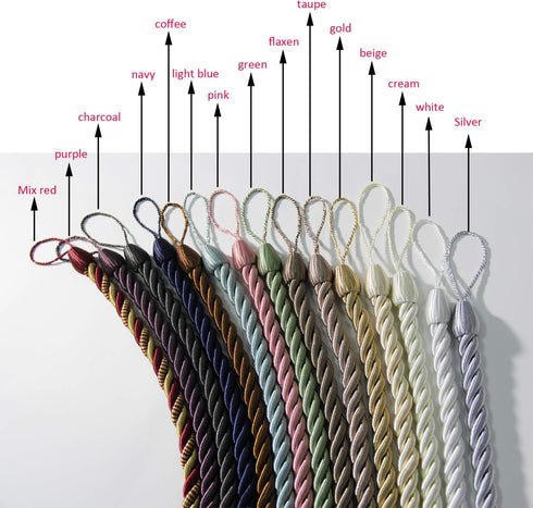 BEL AVENIR Curtain Rope Tiebacks, Drapery Holdbacks with 4 Metal Screw Hooks, 2 Pair - Silver