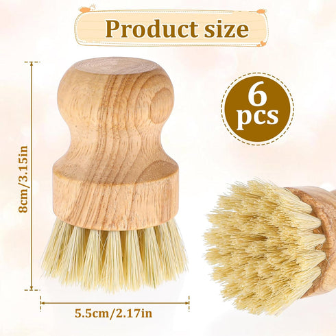 SynHHergyx 6 Packs Bamboo Dish Scrub Brushes Wok Brush Dish Scrubber Brush Kitchen Dishwashing Scrubber with Natural