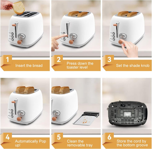 Retro Stainless Steel 2 Slice Toaster with 6 Settings, 1.5 In Extra Wide Slots, Bagel/Defrost/Cancel Function