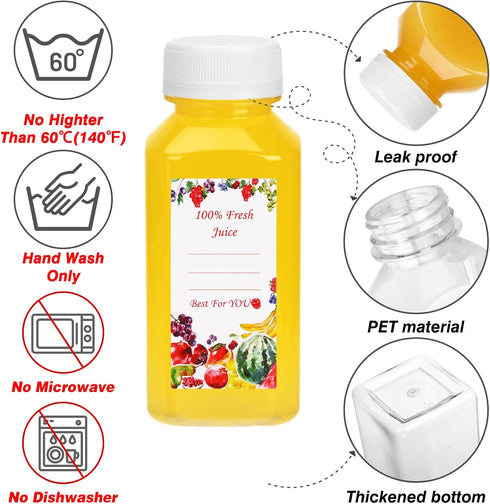 30pcs 8oz SUPERLELE Plastic Juice Bottles with Black and White Caps, Reusable Juice Containers with Lids for Juicing