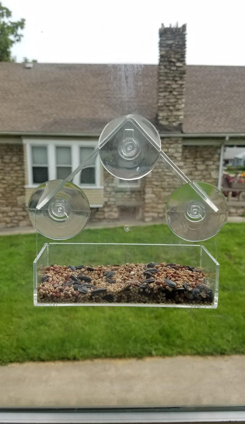 Window Bird House Feeder - Extra Strong Suction Cups Clear Bird Seed Holder for Outside Birdhouse Shape