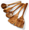 Wooden Kitchen Utensils Set, 5 PCs Natural Acacia Spurtle Set for Non-stick Pan, Ladle, Wok Spatulas, Salad Fork
