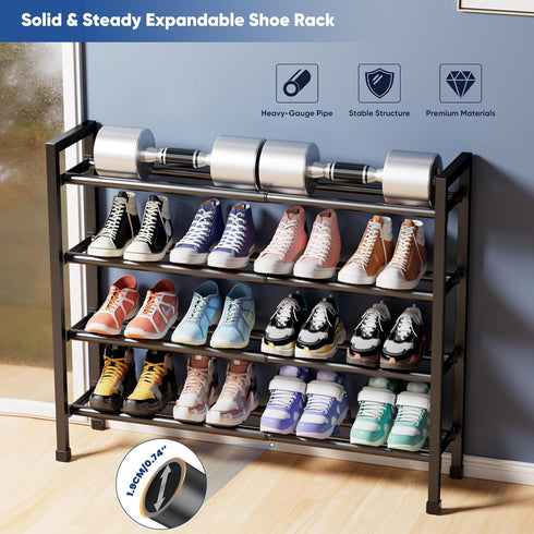 4-Tier Rack,17"-33" Closet,Metal Abiglifty Expandable Shoe Adjustable Shoe Rack for Shoes Shelves for Front Door