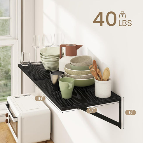 Dreamland 12 16 inch Set 2 Deep Floating Shelves for Wall, Black Floating Shelves, Large Floating Shelf *