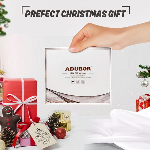Adubor Mulberry Silk Pillowcase, 23 Momme 6A Grade Fibers, 900 Thread Count, Queen 20''x30'', White