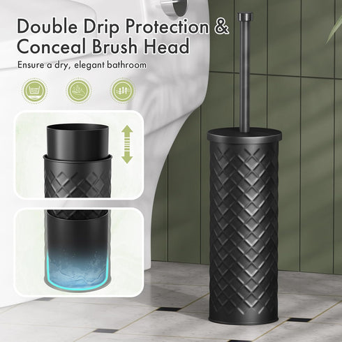 Set 2 Pack 4 Sets Toilet Bowl Brush and Holder with Extra Brush Heads | Extra Long Handle with Splash Guard Cover