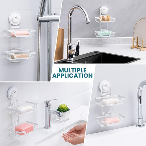 TAILI Double Layer Soap Holder, Bar Soap Dish Suction Cup for Shower Wall, Draining Saver Tray for Bathroom, Rustproof