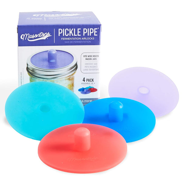 Masontops Pickle Pipes - Airlock Fermentation Lids for Wide Mouth Mason Jar Sauerkraut & Pickle Kit