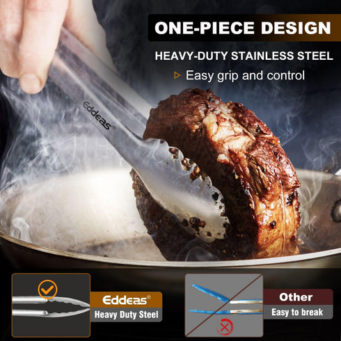 Kitchen Tongs - 9" and 12" Tongs for cooking, Heat Resistant 600 Degrees Stainless Steel Metal Tong and Non-Slip Handle - Perfect for Cooking, Salad and BBQ, Set of 2 by Eddeas